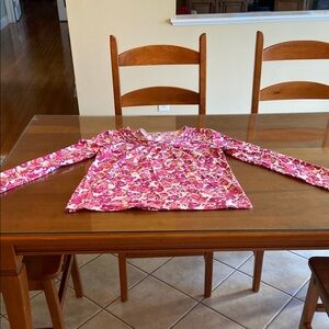 LOFT Cream and Pink Floral Patterned Top. Cotton Blend.
